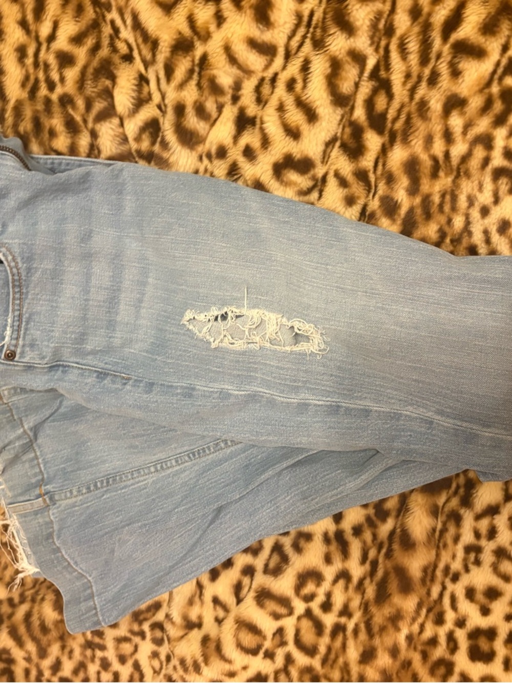Kimes Ranch Light Blue Flare Jeans with Distressed Knee